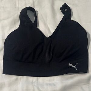 Puma Women's Black Sports Bra with Silver Logo